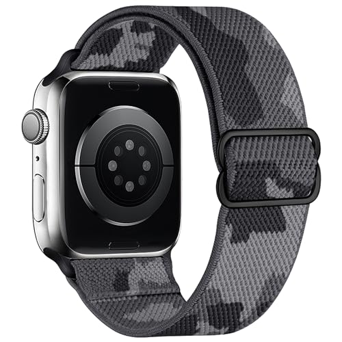 Stretchy Nylon Loop Bands Compatible with Apple Watch 38mm 40mm 41mm 42mm 44mm 49mm Adjustable Soft Elastics Strap Compatible with Apple Watch SE Ultra iWatch Series 8/7/6/5/4/3/2/1 (Gray - color: 1-Gray camouflage, size: 42mm(Series 3)/44mm/45mm/46mm/49m
