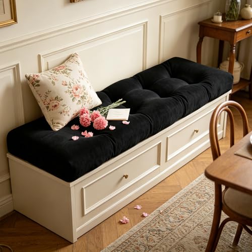 ROFIELTY Bench Cushion 42 Inch, Non-Slip Tufted Bench Cushion for Indoor Furniture for Bay Window, Entryway Bench, Piano Seat(Chenille-Black, 45x18x4) - color: Chenille-black, size: 45x18x4