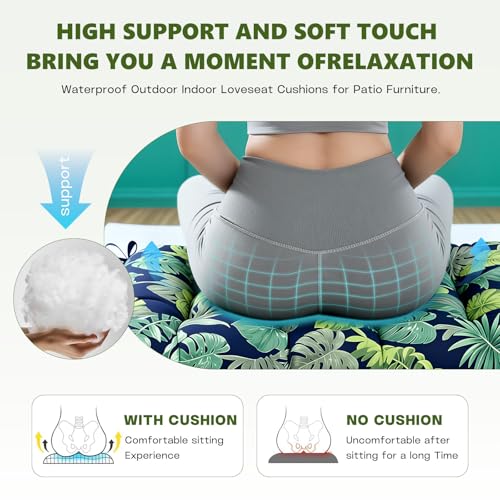 Wicker Chair Cushions Set, 2 U-Shaped Cushions & 1 Loveseat, Waterproof Outdoor Loveseat Cushion for Patio Furniture, Settee Bench Pad All Weather,Greenleaf - color: Greenleaf