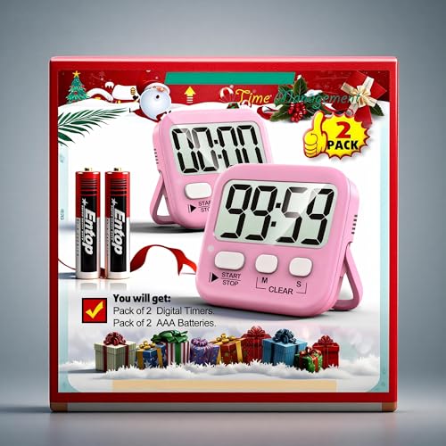 Antonki 2 Pack Digital Timer for Kids, Magnetic Countdown Kitchen Timers for Cooking, Egg, Classroom, Teacher, Exercise, Study, Oven - Battery Included - color: Relaxing Pink