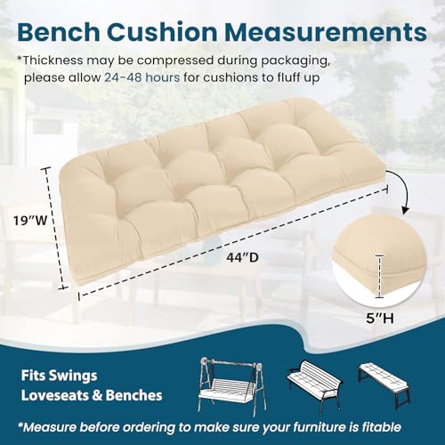 Tufted Bench Cushions for Outdoor Furniture, 44" x 19" Porch Swing Cushions Filled with Foam, Overstuffed Patio Cushions for Bench Loveseat with 2-3 Seats,Thick and Water Resistant, Beige - color: Beige, size: 44" x 19" x 5"