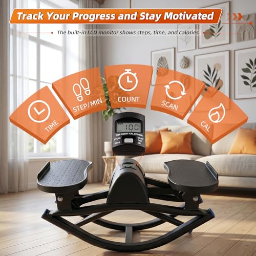 Rocking Stepper Side-to-Side, Low-Impact Lateral Stepper with Resistance and Widened Pedals, 250 lb Capacity Quiet Exercise Stepper with LCD Monitor, Bands and Anti-Slip Mat for Women’s Home Workout
