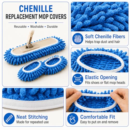 Mop Slippers Floor Cleaning Slippers Reusable Slipper Mop Covers Wearable Floor Cleaner for Household Indoor Use ,Blues - color: Blues