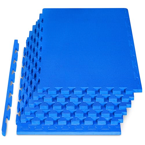 ProsourceFit Weaved Pattern Extra Thick Exercise Puzzle Mat 1-inch, EVA Foam Interlocking Tiles for Protective, Cushioned Flooring for Home and Gym Equipment; Blue, 24 SQ FT, 6 Tiles - color: Blue, size: 6 Pack (24 SQ FT)