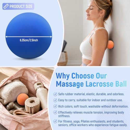 2 Pack Massage Lacrosse Balls for Myofascial Release,Yoga Deep Tissue Massage,Trigger Point Therapy and Foot Plantar Fasciitis,Muscle Soreness Massager Ball (Orange + Blue) - color: Orange + Blue
