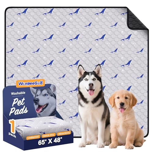 Washable Dog Pee Pads, Non-Slip Waterproof, 65 x 48 in, 1 Pack, Dolphin | Super absorbent, waterproof and non-slip; washable, reusable dog pads for crates, playpens, floors, furniture and travel - color: Dolphin Pattern, size: 65"x48"(Pack of 1)