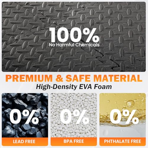 18 Tiles EVA Puzzle Exercise Floor Mats Set, Interlocking Foam Gym Tiles | 12.6"x12.6"x0.4", Water-Resistant Flooring for Home Gym, Workout Equipment, Kids' Play Areas, Garage Playroom - Black