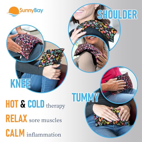 SunnyBay Small Microwave Heating Pad, Microwavable Bean Bag Cold/Hot Wrap for Neck, Shoulder & Back Pain Relief, Moist Heat Cotton-Fleece Pack, 6x11 Inches, Meadow & Melody Flowers, Pack of 2 - color: Pack of 2 - Meadow & Melody Flowers