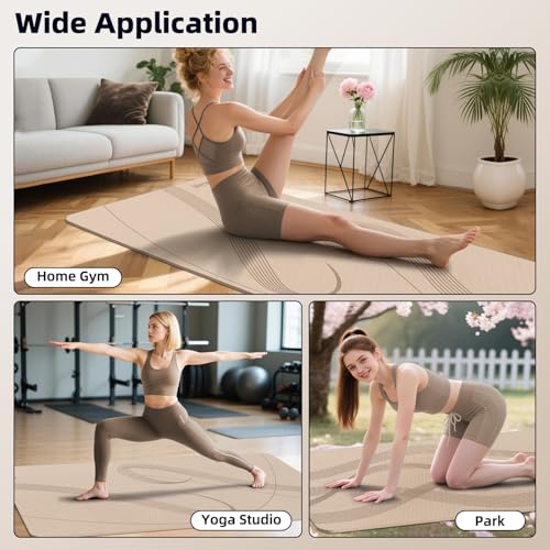 Yoga Mat High Density Exercise Mat, 76"x32"x0.27"Thick Wide & Large Yoga Mat for Women Men, Professional POE Workout Mat for Yoga, Pilates, Fitness & Stretching - color: Beige Coffee