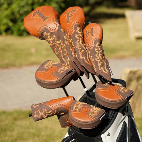 Craftsman Golf Cowboy Western Retro Brown Durable Golf Headcover Head Cover fits up to 460cc Driver for Fairway Wood Hybrids Rescue Putter Protector - style: OZ.1i OZ.1 MEZZ.1 MAX putter cover