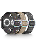 LETOID Stretchy Bands for Apple Watch Band Women Men Adjustable Solo Loop | Skin-Friendly Elastic Nylon Replacement Strap, iWatch Series 11 10 9 8 7 6 5 4 3 2 1 SE Ultra 49 46 45 44 42 41 40 38mm - color: 3-Pack: Iridescent Black / Black / Gold-Black, siz