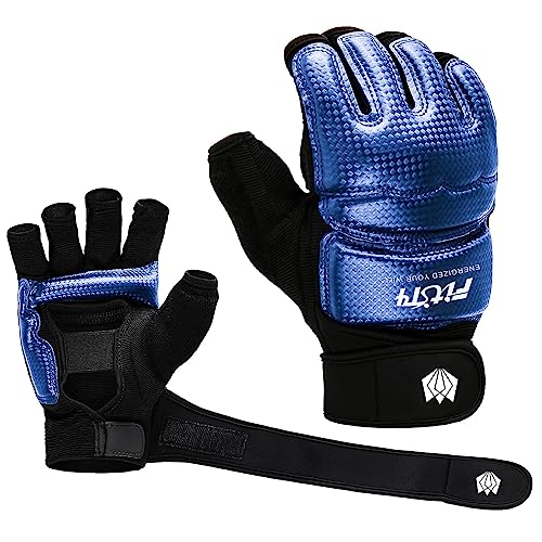FitsT4 Sports Half Mitts MMA UFC Training Boxing Punch Bag Martial Arts Gloves - color: Blue, size: Medium