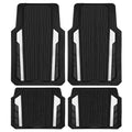 CAR PASS Heavy Duty Rubber Car Mats Metallic,Aluminum Film All Weather Floor Mats Waterproof Universal Trim to Fit SUVs Sedans Vans 4 Piece Anodized Deep Dish Two-Tone Sporty Black White Chrome - color: Black White