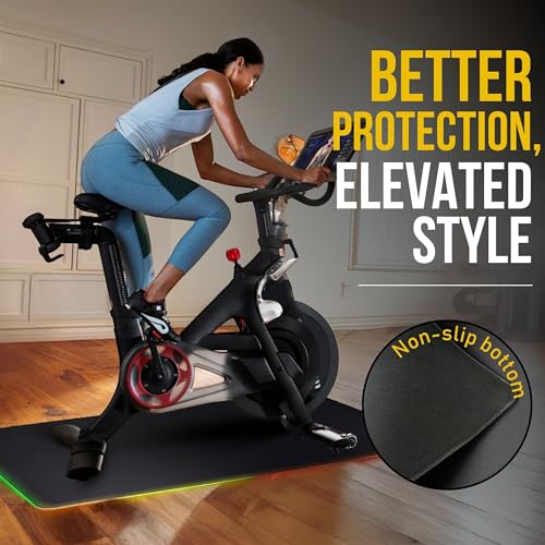 LED Exercise Equipment Mat 24x48in / 30x60in - Stylish Non-Slip Floor Protection for Spin Bikes, Walking Pads, and Ellipticals - Exercise Bike Mat, Peloton Bike Mat, Peloton accessories - size: 30 x 60