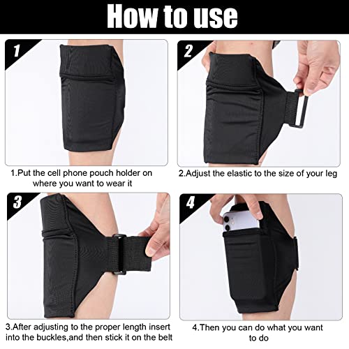 Jadive 2 Packs Cell Phone Leg Straps Leg Phone Holder Arm Smartphone Band Non Slip Ankle Wallet Calf Straps Adjustable Arm Pouch for Women Men Running Hiking Equestrian Motorcycle(Black)