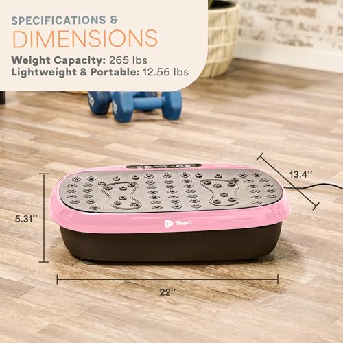 Lifepro HexaPlate Lite Vibration Plate Exercise Machine — Magnetic Acupoints, 99 Speeds & 10 Presets Vibration Platform Machine with Resistance Bands — Vibrating Plate for Lymphatic Drainage & Toning - color: Pink
