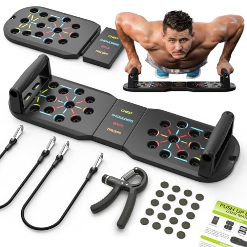 Push Up Board Fitness, Workout Home Gym Equipment, 20 in 1 Exercise Pushup Bar Handles for Floor, Strength Training Equipment for Men - color: Black Kit