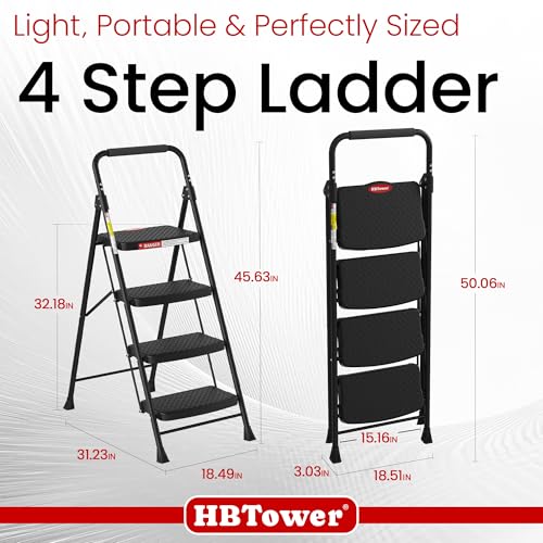 HBTower 4 Step Ladder, Step Stool Foldable with Wide Anti-Slip Pedal, Sturdy Steel Ladders for Home Adults Kitchen - size: 4 Step Ladder