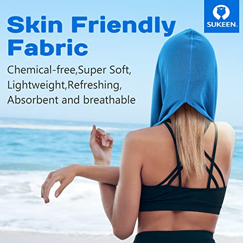 Sukeen Cooling Hoodie Towel, Absorbent Quick-Drying Cooling Towels for Neck and Face, UV Sun Protection Cooling Neck Wraps Sport Head Cooling Towel Hot Weather - color: Blue