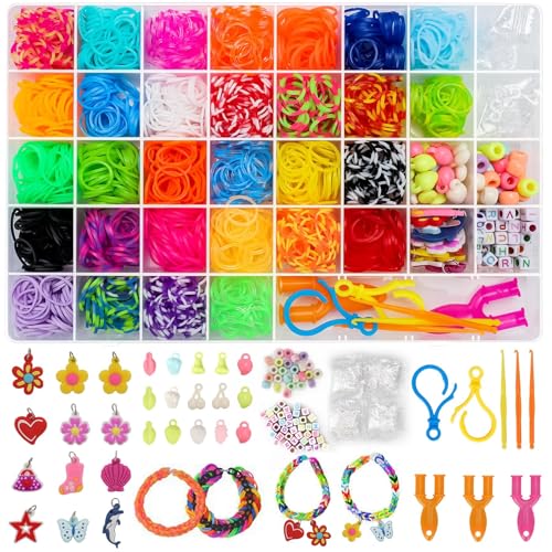 Loom Rubber Band Bracelet Kit, 3000+ 30-Color, Storage Case, Ages 8+ | Latex-free non-toxic, soft & durable, clear organizer, charms & fruit beads, fine motor skills, party favors, beginner friend - color: 3000 Pcs