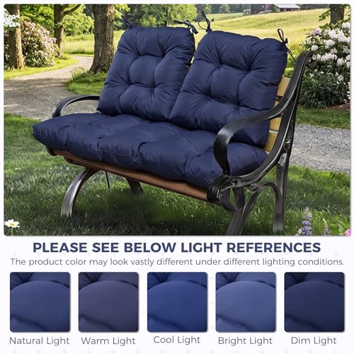 Wicker Chair Cushions of 3 Pieces, Waterproof Cushions for Patio Furniture, Tufted Wicker Outdoor Furniture Cushions, 1 Patio Loveseat Cushion and 2 U-Shaped Cushions, 44"x19"x5", Navy Blue - color: Navy