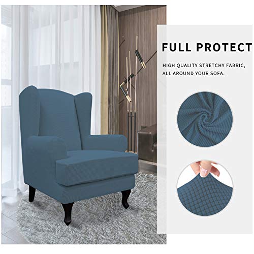 Easy-Going Stretch Wingback Chair Sofa Slipcover 2-Piece Sofa Cover Furniture Protector Couch Soft with Elastic Bottom, Spandex Jacquard Fabric Small Checks, Bluestone - color: Bluestone