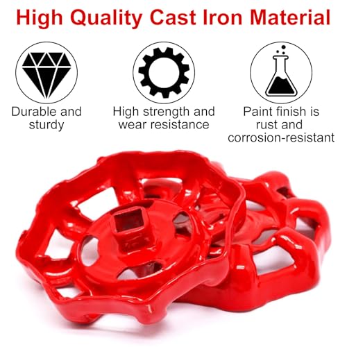 2 Pack Outdoor Faucet Handle, 8mm x 8mm (0.31" x 0.31") Square Stem Hole Faucet Handle Replacement, Cast Iron Round Wheel Water Spigot Handles Replacement with Screws Spacer (Red) - color: Red, size: 8mm x 8mm (2pcs)