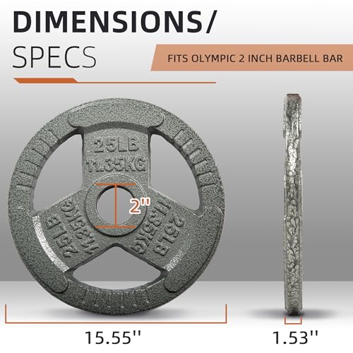 Fitvids 2 Inch Olympic Barbell Weight Plates, 2.5 LB to 45 LB Plates for Home Gym Strength Training, Triple-handle Design - style: 25LB (Set of 2)