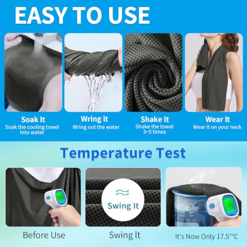 Puomue 5 Pack Cooling Towels, 40 Inches X 12 Inches, Breathable Soft Chilly Microfiber Towel for Yoga, Sport, Running, Workout, Gym, Camping and Fitness, Grey - color: Grey