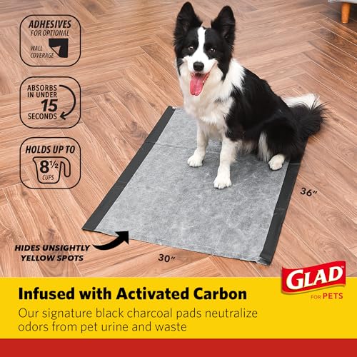 Glad for Pets Day to Night Activated Carbon Puppy Training Pads, Odor Control Disposable Dog Pads with Adhesive and Wall Protection, Leak Proof and Super Absorbent, 30 x 36 Inch, 24 Count - color: Giant, size: 30" x 36" - 24 Count