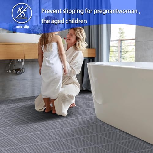 50 PCS Modular Interlocking Cushion Interlocking Floor Tiles with Hole Drainage Mat 10" x 10" Non Slip Pool Deck Mat Outdoor for Drain Deck Pool Patio Shower Kitchen Balcony (Grey) - color: Grey