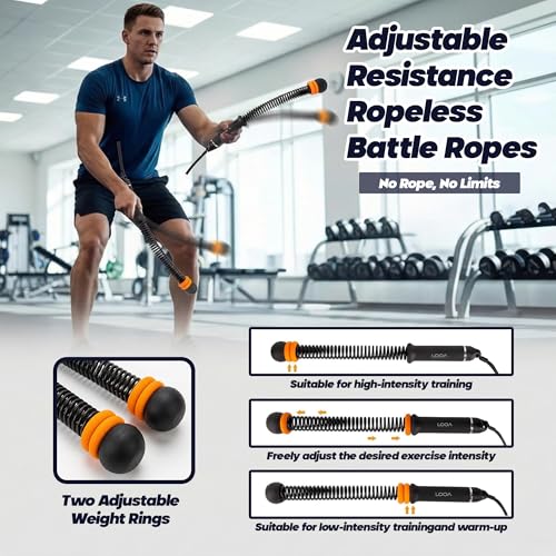 LOOA Adjustable Weighted Ropeless Battle Ropes for Home Gym (2 Pack) Set | Quiet Training, No Anchor Required, Portable, Full Body, Indoor Exercise