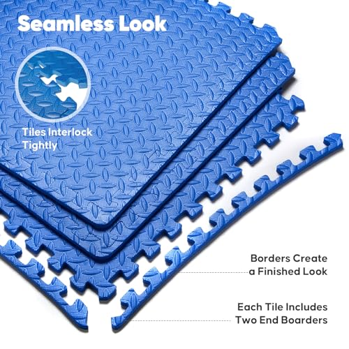 32 Pack 128 sqft Home Gym Mat, Puzzle Exercise Mat,EVA Interlocking Foam Floor Tiles for Home Workout Equipment and Kids' Play Areas - Blue, 24 in x 24 in x ½ in - 32 Tiles (Blue, 32 Pack 128 sq ft) - color: Blue, size: 32 Pack(128 SF)