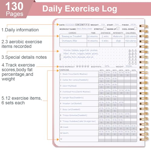 Guirnd Undated Fitness Workout Journal for Men & Women, A5(8.5" x 6.7") Fitness Journal Workout Planner, Workout Log Book Planner for Tracking, Motivating, and Achieving Your Fitness Goals - Pink - color: Pink