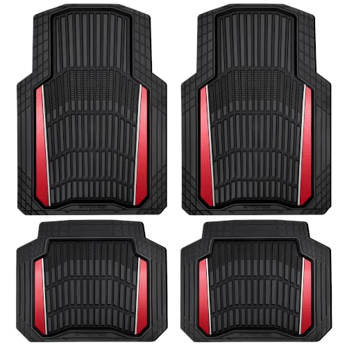 CAR PASS Heavy Duty Rubber Car Floor Mats, Deep Waterproof Car Floor Mats All Weather, Aluminum Film Floor Mats for Cars Non-Slip Universal Trim to Fit for SUVs Trucks Sedans Vans, Black Red Metallic - color: Black Red