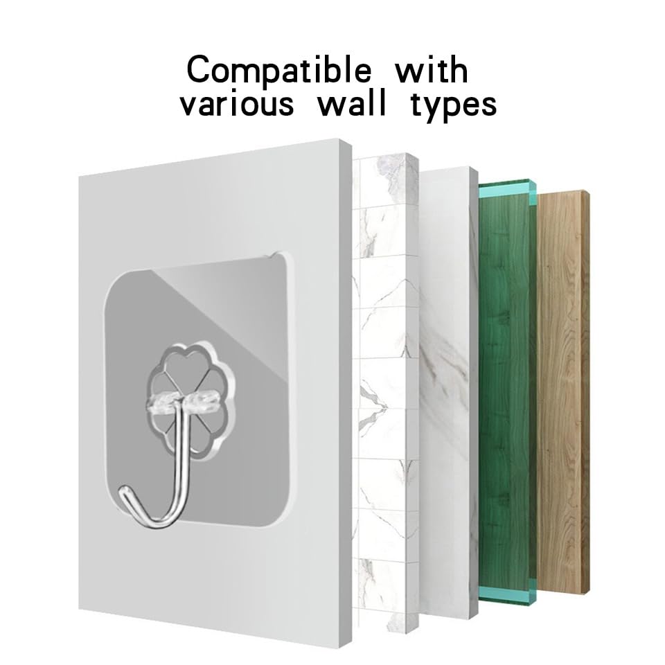 Adhesive Wall Hook, Set Heavy-Duty Thickened self-Adhesive Hook，16Pcs，44lb max Loading，Transparent, Waterproof, Bathroom, Outdoor, Kitchen, Doors, Practical Tools. - size: 2.8″*2.8″ 44lb max
