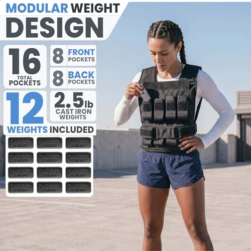 Synergee Weighted Vest – 20 30 40 lb Adjustable Options - color: 30LB