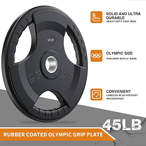 SPART Weight Plate 2-Inch Rubber Coated Olympic Grip Plate for Barbell,Solid Cast Iron Weight Plates in Pairs or Single for Strength Training,Weightlifting,Crossfit,Home Gym(5LB/10LB/25LB/35LB/45LB) - style: 25lb Single