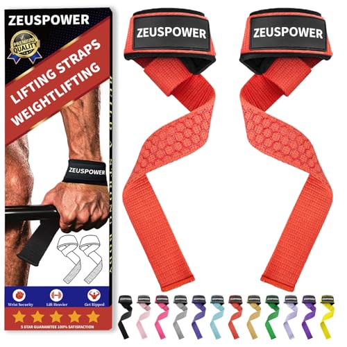 Lifting Straps Wrist Straps for Weightlifting Gym Straps Weight Lifting Deadlift Workout Women Men Dumbbell Straps for Hand RDL Strap Exercise Straps Dead Lift Cotton Neoprene Padded Zeus Power - color: 04-Red Silicone