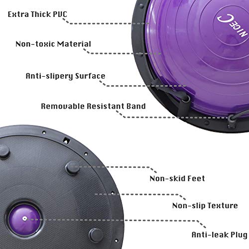 Nice C Balance Ball, Half Ball, Balance Ball, Exercise Workout Trainer, with Resistant Band, Strength Fitness Yoga with Bonus Foot Pump - color: Purple