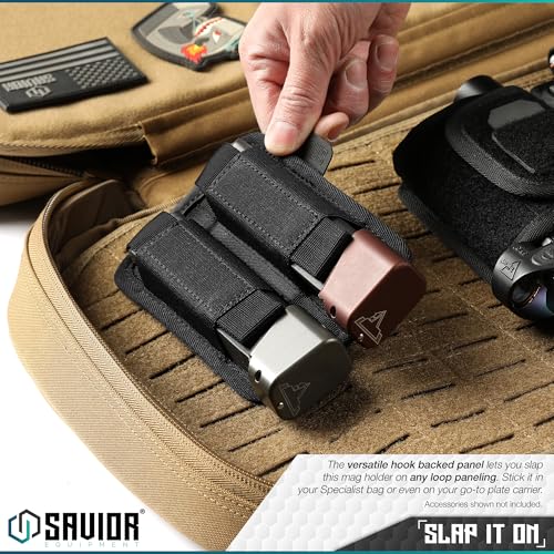 Savior Equipment Tactical Pistol Mag Pouch 9mm .40 45acp Open-Top Single & Double Stack Mag Holder Softshell Mags Storage Universal Magazine Carrier, Elastic Band to Hold Tight, Hook-Backed Panel - color: Obsidian Black (3-Slot)