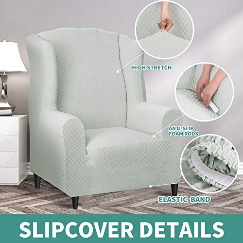 YEMYHOM 1 Piece Stretch Wingback Chair Slipcover Latest Jacquard Design Wing Chair Cover Non Slip Furniture Protector with Foam Rods for Living Room (Wing Chair, Ivory) - color: Ivory, size: 1 Pack - Wing Chair