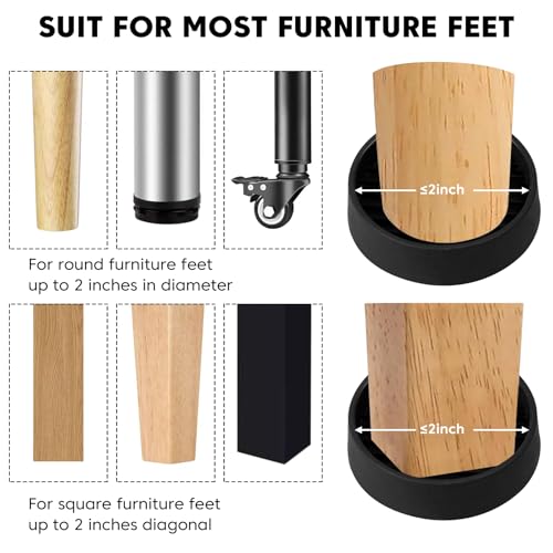 Non Slip Furniture Pads for Hardwood Floors - 8 PCS 2"x2" Rubber Feet for Furniture,Furniture Leg Floor Protectors for Bed Sofa Table and Chair Stopper (Black,Round) - size: 8PCS 2" x 2" Black