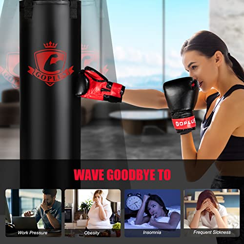 Goplus Punching Bag for Adults, 64LBS Filled Hanging Boxing Bag Set with 12OZ Boxing Gloves & 95” Hand Wraps, Suitable for Home Gym Workout, Kickboxing, MMA, Muay Thai, Krav MAGA, Taekwondo, Karate