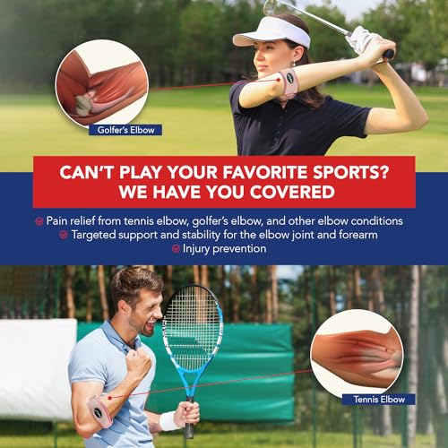 Tennis Elbow Brace & Adjustable Arm Band Support for Pain Relief for Tendonitis, Golfers Elbow Strap for Men and Women - Comfy Removable Arm Wrap for Daily Wear, Gym, Sports (Single, Pink) - size: One Size