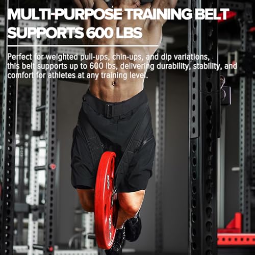 Belt for Belt Squat Dip Belt Weighted Pull Up, Heavy Duty with Structured Back Support and Squat Machine Compatible - color: Black