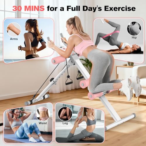 RELIFE REBUILD YOUR LIFE AB Workout Machine Adjustable Ab Trainer Machine Foldable Ab Cruncher Strength Training Equipment for Home Gym, Full Body Workout Equipment 440 LBS - color: Pink