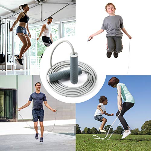 Weighted Jump Rope Workout-1LB Professional Skipping Rope with Adjustable Length and Silicone Comfortable Grips,Heavy Jumpropes Adults Fitness Women Men,Cardio Boxing Endurance Training Exercise - color: Gray