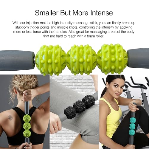 321 STRONG 5 in 1 Foam Roller Set with Hollow Core Deep Tissue Massager, Muscle Roller Stick, Stretching Strap, Spikey Plantar Fasciitis Ball, and Carry Bag, with 4K eBook - color: Bright Lime