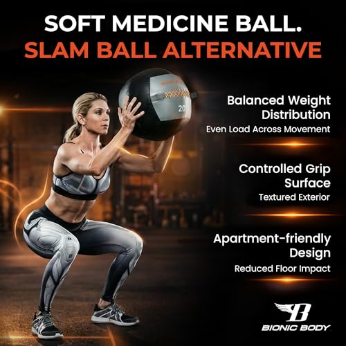 Bionic Body Soft Medicine Ball Weighted Slam Wall Ball for Cardio Workout and Core Training – Ideal for Squat, Lunge, and Partner Toss - style: 20LB